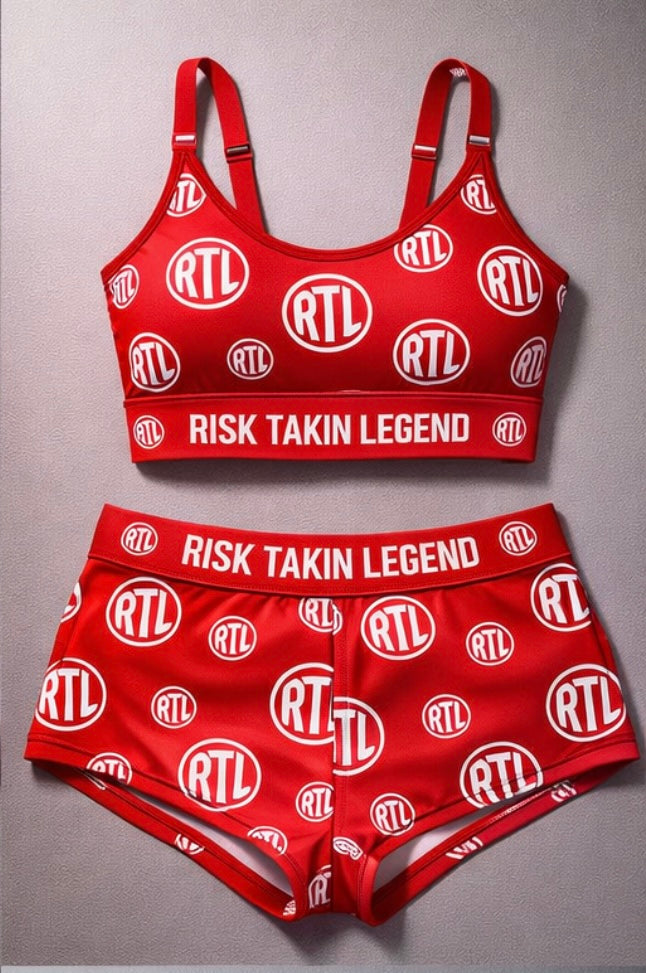 RTL Red & White Sports Bra & Boy Shorts set (All-Over Print)