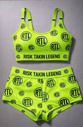 RTL Lime green  & black Sports Bra & Boy Shorts set (All-Over Print)