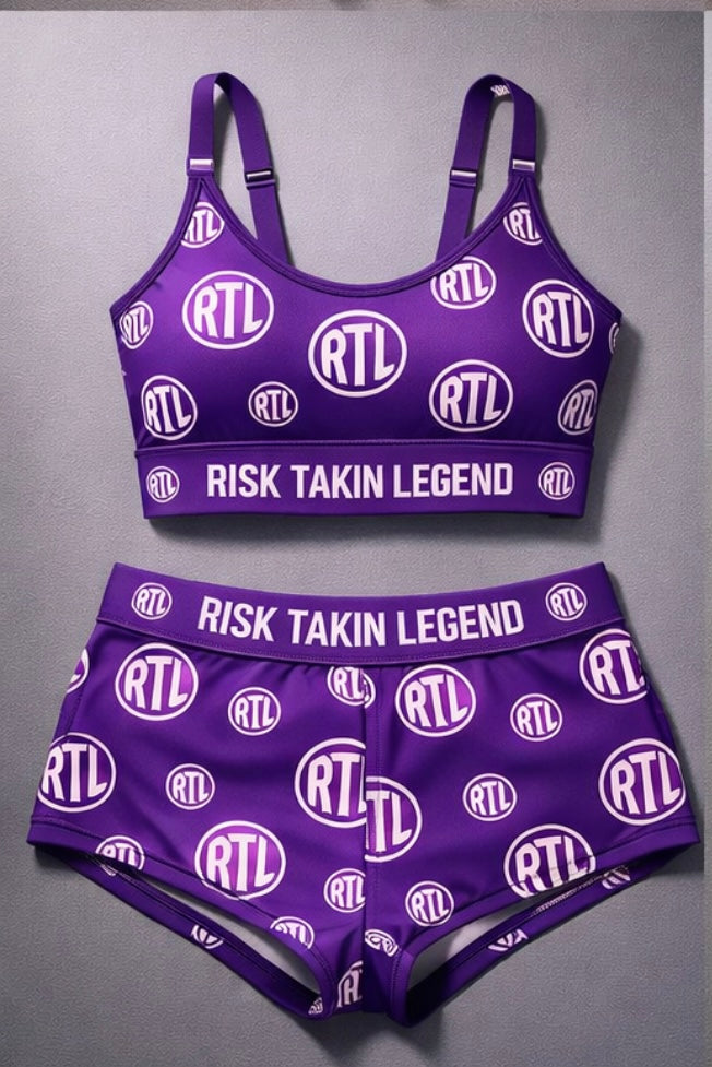 RTL Purple & White Sports Bra & Boy Shorts set (All-Over Print)