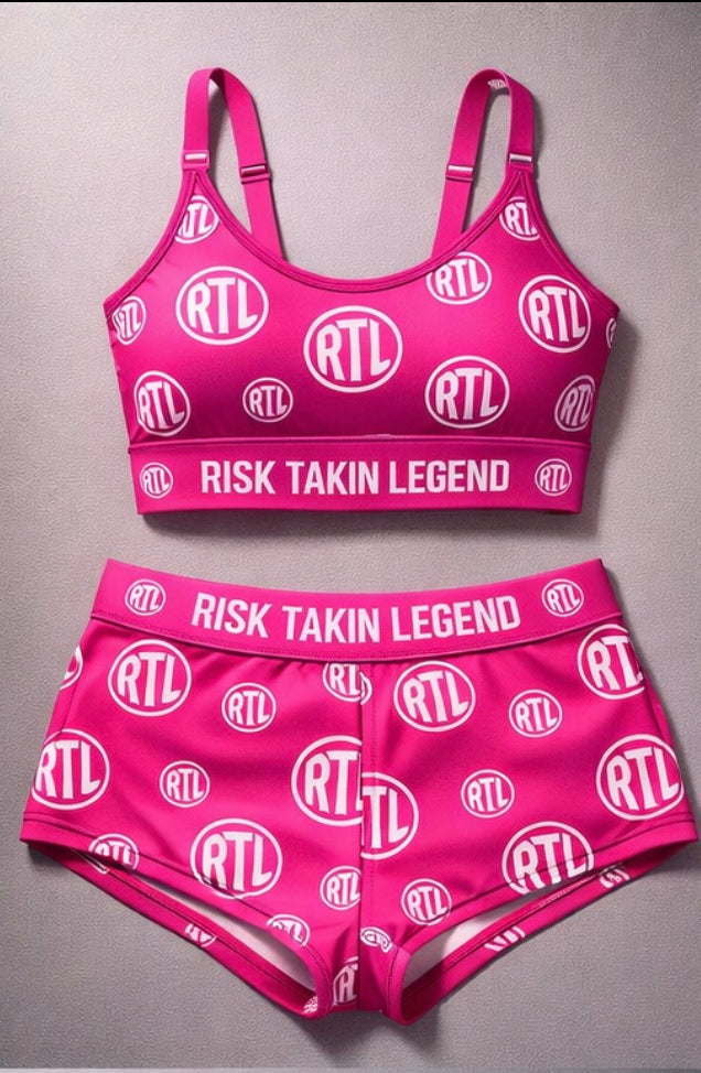 RTL Pink & White Sports Bra & Boy Shorts set (All-Over Print)